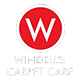 The logo for Windell's Carpet care, a red circle, outlined in white, with a white W in the middle, listing the company name underneath.
